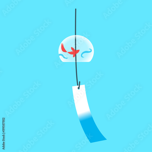 Foto Japanese wind chime Furin with goldfish pattern vector illustration