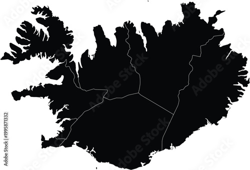 Map of Iceland With Administrative Regions Black Silhouette Clipart