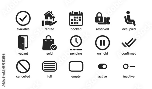 Availability and booking status icons arranged on white background