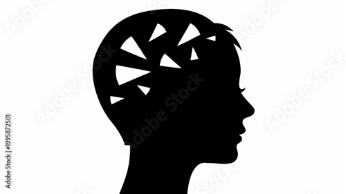 Silhouette of head with shattered mind