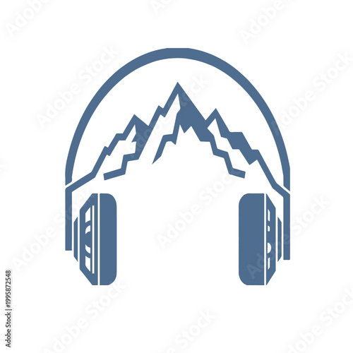 Slate Blue Headphones Mountain Peaks Audio Vector