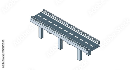 Isometric Vector Illustration of a Highway Bridge Overpass Isolated on White Background