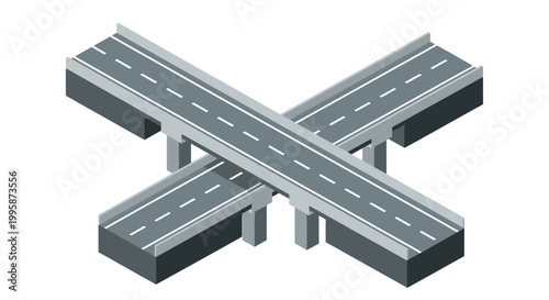 3D Isometric Highway Interchange Vector with Overpass and Underpass Road Infrastructure Concept Isolated on White