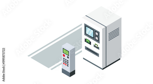 Isometric Vector Illustration of an Automated Self-Service Payment Terminal and Ticket Kiosk for Parking and Transportation