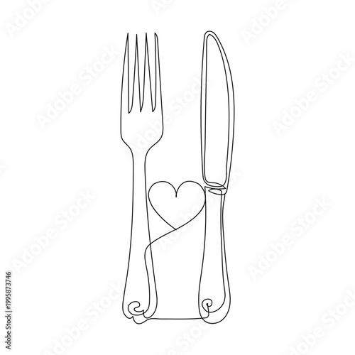 Global food concept with earth plate and fork knife line art