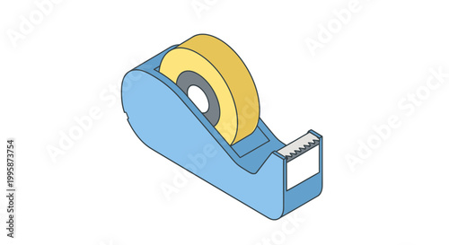 Blue Adhesive Tape Dispenser with a Roll of Yellow Tape, Isometric Vector Illustration of Office and Stationery Supplies Isolated on White Background