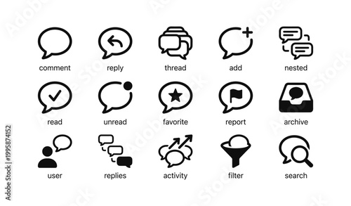 Messaging icons showing comment reply activity and moderation grid