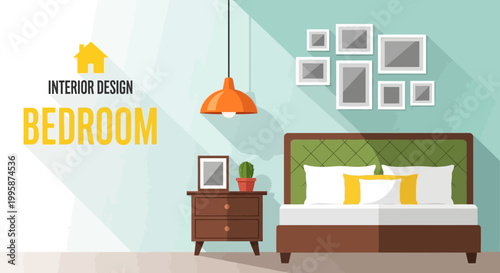 Modern Bedroom Interior Design Flat Illustration - Cozy Home Decor