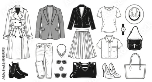 Fashionable Womens Clothing and Accessories Flat Lay Collection.