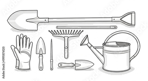 Gardening Tools Illustration Set.