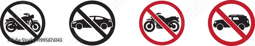 No parking sign icon set for cars and motorbikes warning prohibition symbol vector illustration.