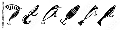Fishing bait vector. Fishing lure icon set.