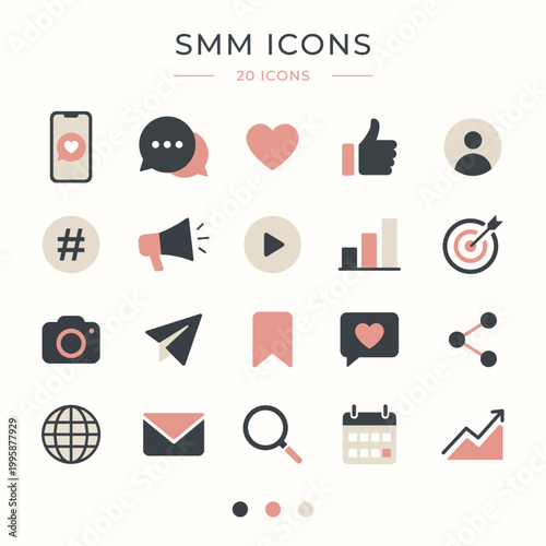 Modern social media and marketing icons set, minimalist UI communication symbols collection.