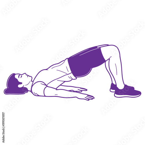 Illustration of a woman performing a glute bridge exercise at home for fitness and wellness