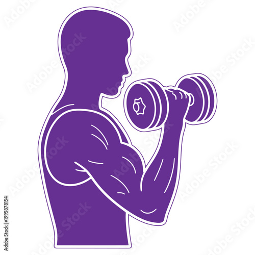 Muscular man lifting dumbbells in workout silhouette fitness and strength training concept