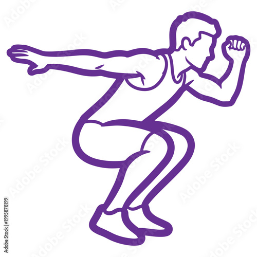 Muscular man performing a squat exercise demonstrating strength and fitness in a dynamic pose