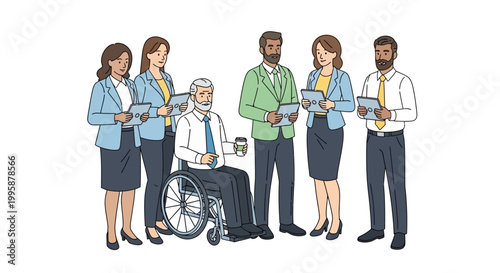 Diverse Inclusive Business Team Collaboration Flat Vector Illustration