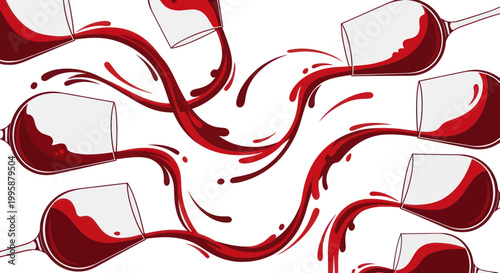 Red Wine Splash and Pouring into Glasses - Abstract Pattern