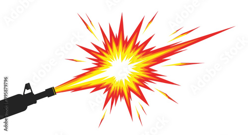 Assault Rifle Firing with Fiery Explosion and Sparks