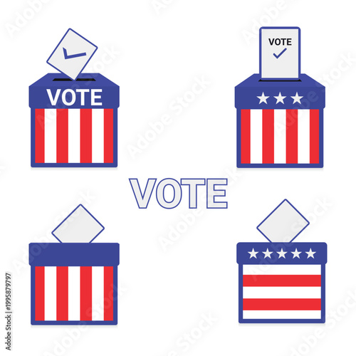 Vote Ballot Box Set in USA Style Flat Vector Illustration. Clean minimal style isolated on light background, fully editable vector.