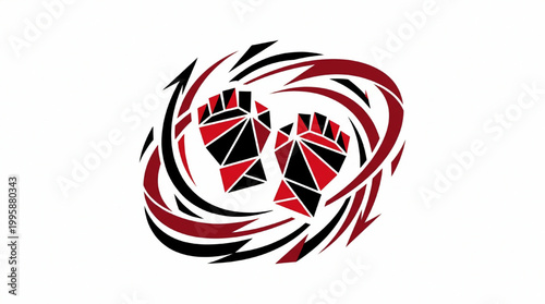 Abstract geometric fists with dynamic motion lines in red and black