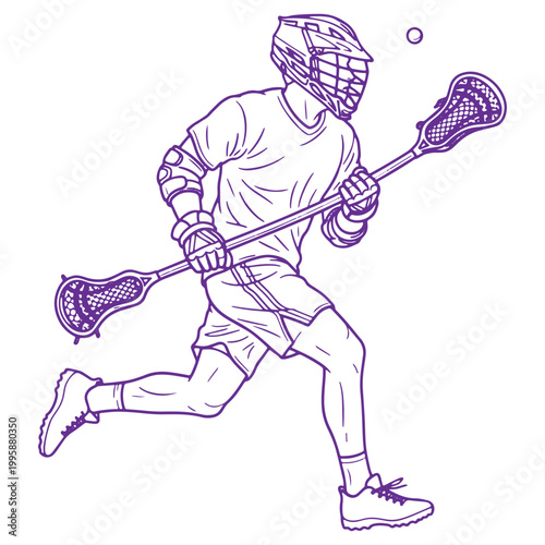 Lacrosse Player in Action Running with Stick and Ball Sports Illustration