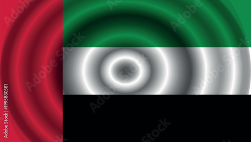 Abstract waving flag of the United Arab Emirates with realistic silk texture and geometric polygon elements.