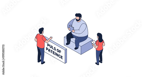 Isometric illustration of people and a person with patience concept.