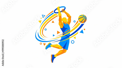 Basketball player performing a slam dunk illustration
