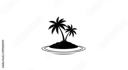 Silhouette of tropical island with palm trees monochrome vector design