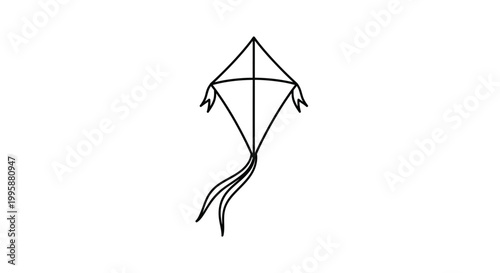 Simple black and white kite illustration against a clean white background