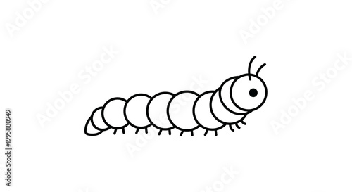 Simple black and white line art illustration of a caterpillar on white background
