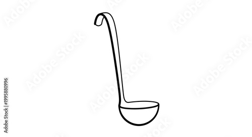Simple line art illustration of a kitchen ladle against a white background