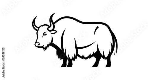 Stylized black and white yak illustration isolated on white background