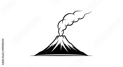 Volcano erupting silhouette illustration for nature and environmental concepts