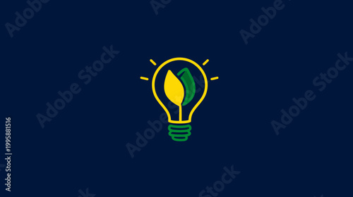 A simple illustration of a lightbulb with a leaf inside on a dark blue background