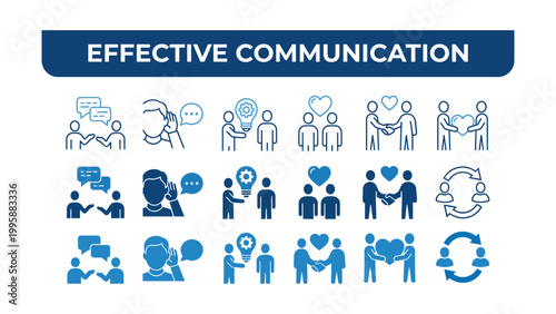 Effective communication icons set with people talking and sharing ideas and love  business concept