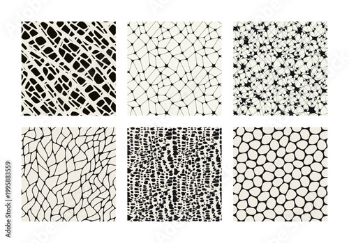 Vector seamless pattern set. Modern stylish texture. Abstract monochrome backgrounds. Unusual modern natural structure. Hand made repeating foam texture. Can be used as swatches in Adobe Illustrator.