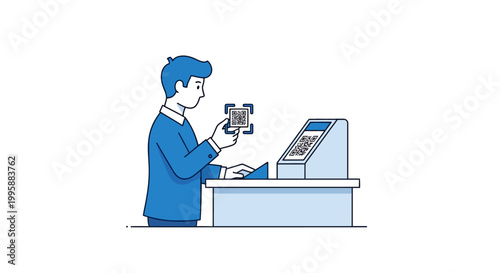 Vector illustration Customer making a secure mobile payment via QR code at a point of sale, showcasing efficient e-commerce and modern digital transaction technology