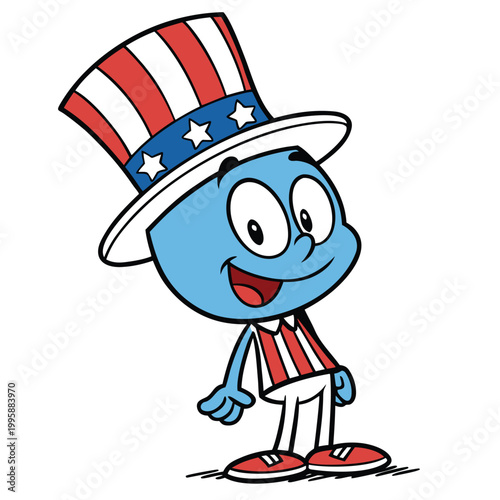American cartoon character in patriotic outfit with stars and stripes