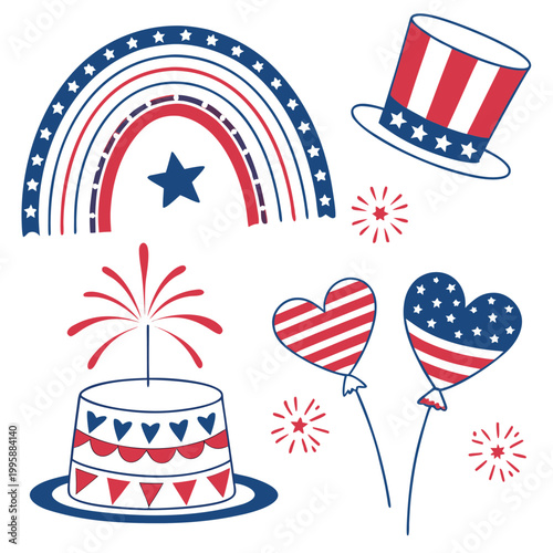 Patriotic American symbols and icons for Independence Day celebrations
