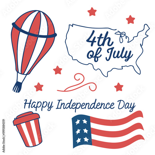 4th of July Celebration with Hot Air Balloon and American Flag