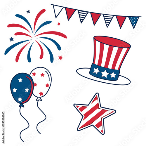 Patriotic icons for Independence Day celebrations and American holidays
