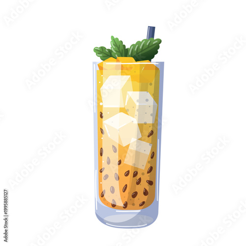 Iced tea with mint and ice vector illustration