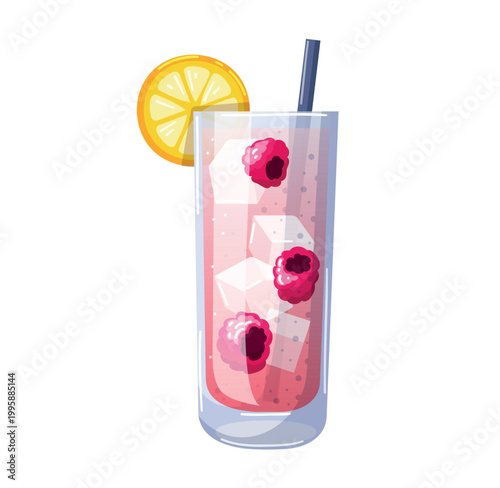 Berry lemonade with ice vector illustration isolated