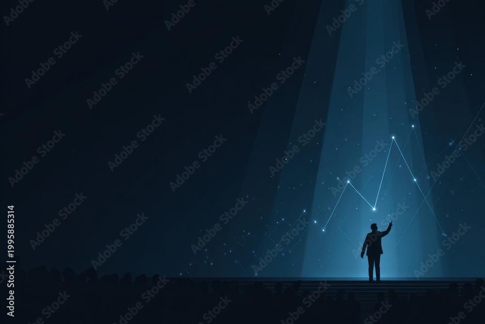 Fototapeta premium Silhouette speaker, illuminated graph