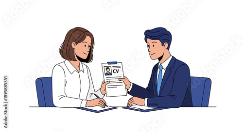 Professional job interview session vector illustration showcasing candidate and recruiter during hiring process for new employment opportunity