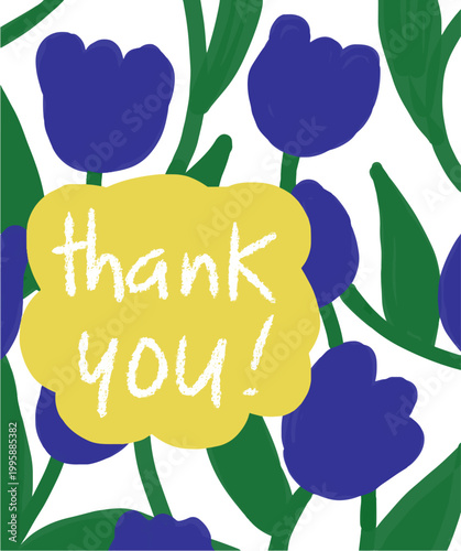 Thank you blue tulips hand drawn art