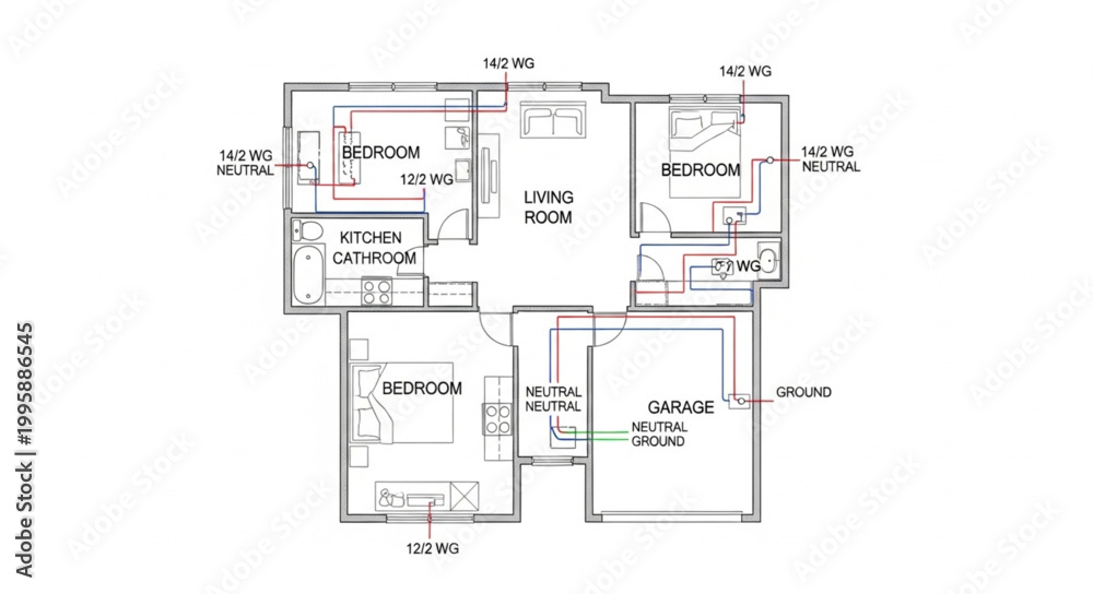Obraz premium Architectural floor plan drawing of a house layout.