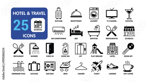 Hotel and travel related icons collection for graphic design and websites  various symbols
